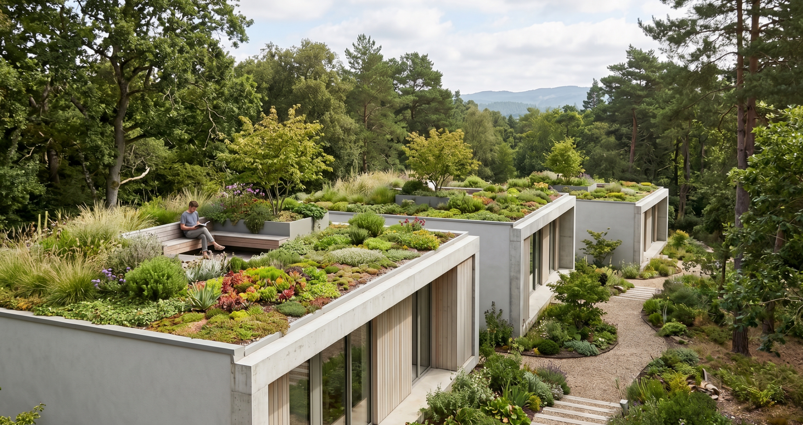 flat roofs with green gardens
